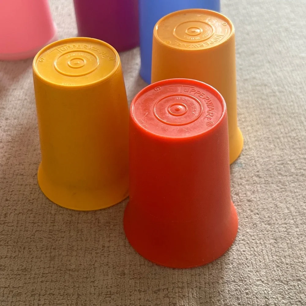Vintage Tupperware Tumblers Mixed Lot 10 Rainbow Colors Plastic Cups Retro USA